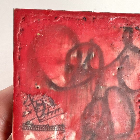 ATC ACEO Original 'Whisper's Path' Red Encaustic Wax Paint Tristina Elmes - Picture 5 of 6